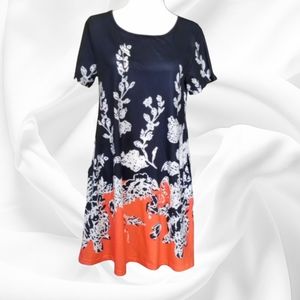 Sherosa Short Sleeves, Scoop Neck, Floral Print Dress With Pockets Size M